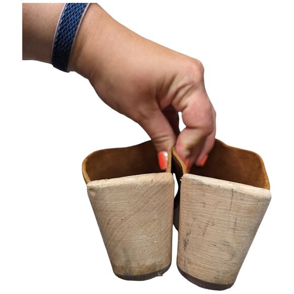 Vtg Y2K Ivory Woven Raffia Sunflower Chunky Wedge Heel Slingback Sandals 10 - Picture 3 of 7